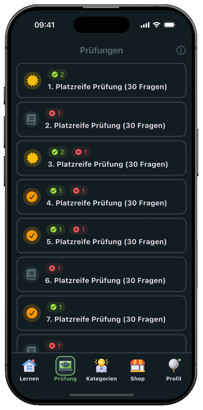 Platzreife Golf Online App – Prüfungssimulation